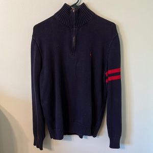 Polo by Ralph Lauren Navy Quarter Zip with Red Stripes on Arm | Size L